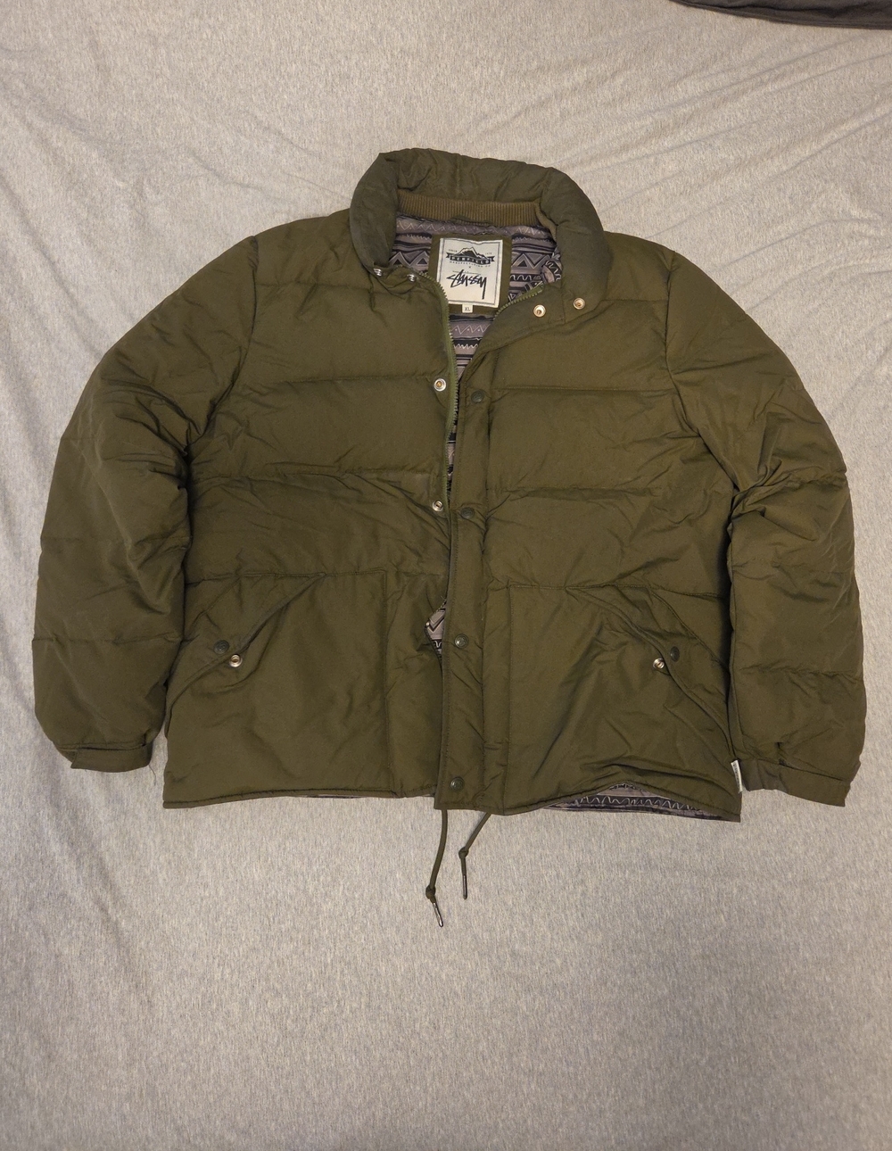 Stussy x Penfield Men's Olive Puffer Jacket with Removable Hood